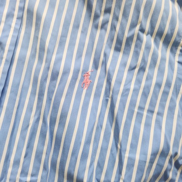 Ralph Lauren Polo Men's Long Sleeve Button-Down Striped Shirt Size XL Pink Logo - Picture 5 of 5